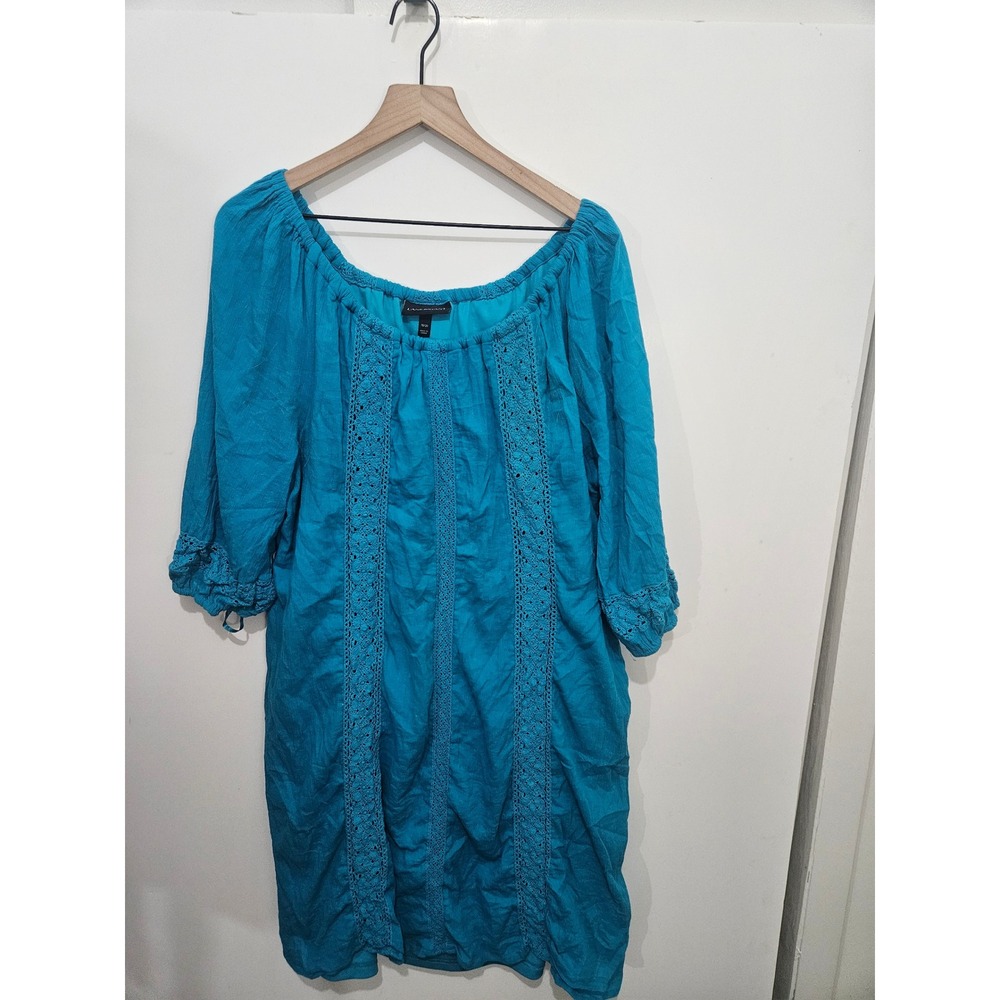 Lane Bryant Turquoise Blue Crochet Lace Peasant Dress Plus Size 18/20 Boho Cotto